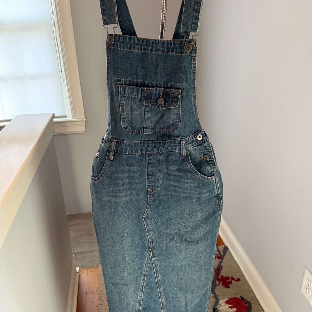 Classic Denim Overall Dress - Blue